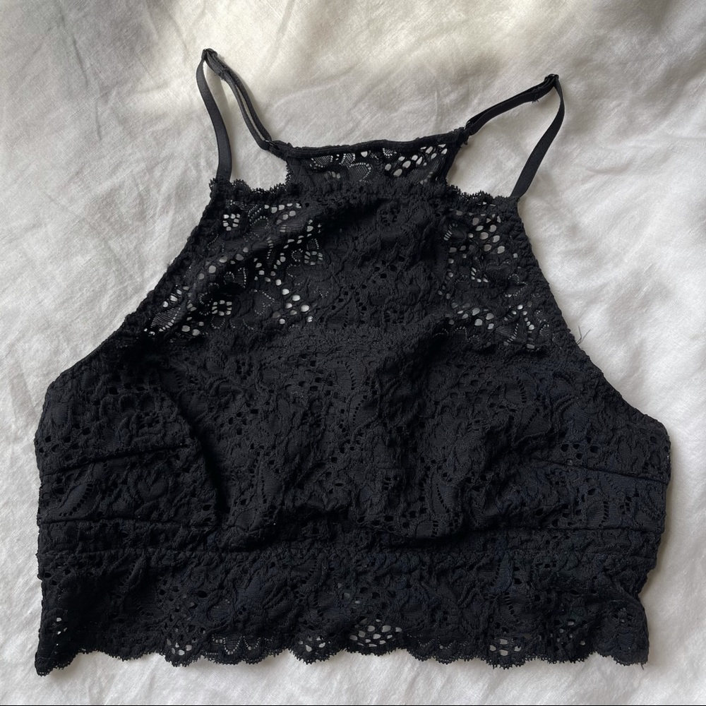 high neck black lace Aerie bralette